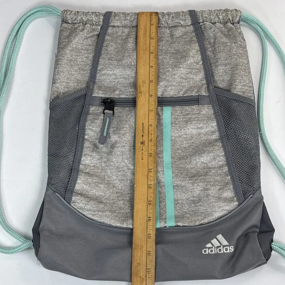 Adidas Drawstring Cinch Bag Backpack Sack Gray Green Adidas